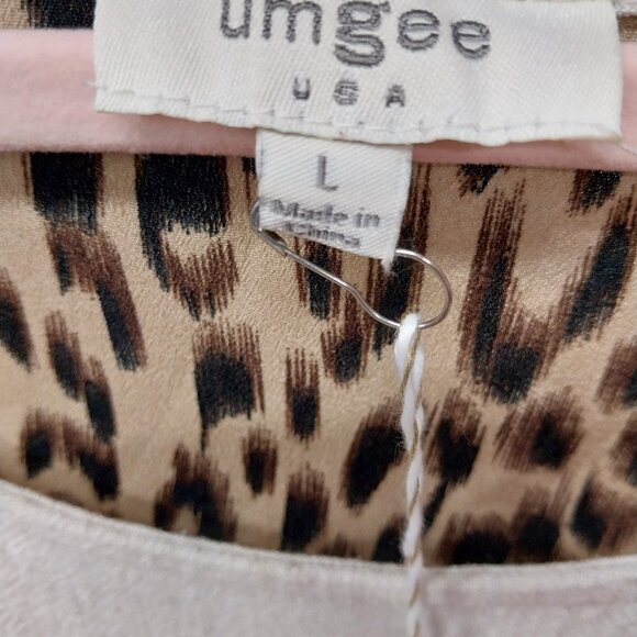 3535 Size Large Umgee Animal Print Linen High Low Dress with Fringe. - Picture 5 of 6